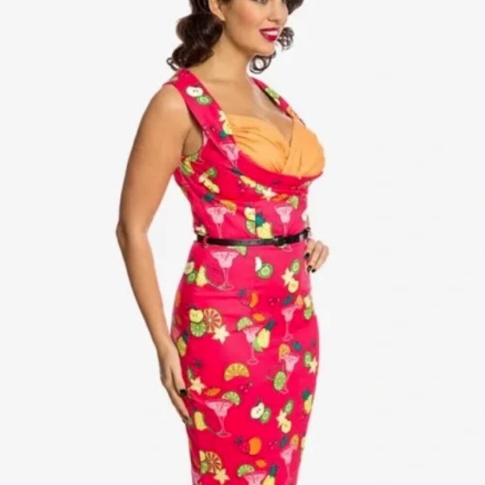 Lindy Bop Pink Cocktail Print Dress